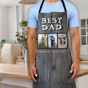 Rustic Dark Wood Best Dad 3 Photos Keepsake  Apron