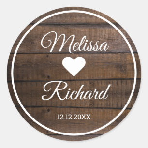 Rustic Dark Wood Country Wedding Favor Classic Round Sticker