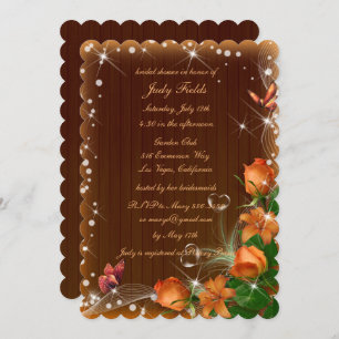 Rustic Dark Wood Floral Butterfly Bridal Shower Invitation