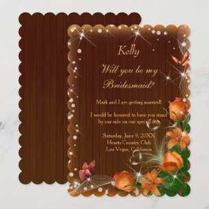 Rustic Dark Wood Floral Butterfly Bridesmaid Invitation