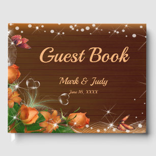 Rustic Dark Wood Floral Butterfly Wedding Guest Book