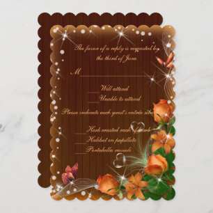 Rustic Dark Wood Floral Butterfly Wedding Response Invitation