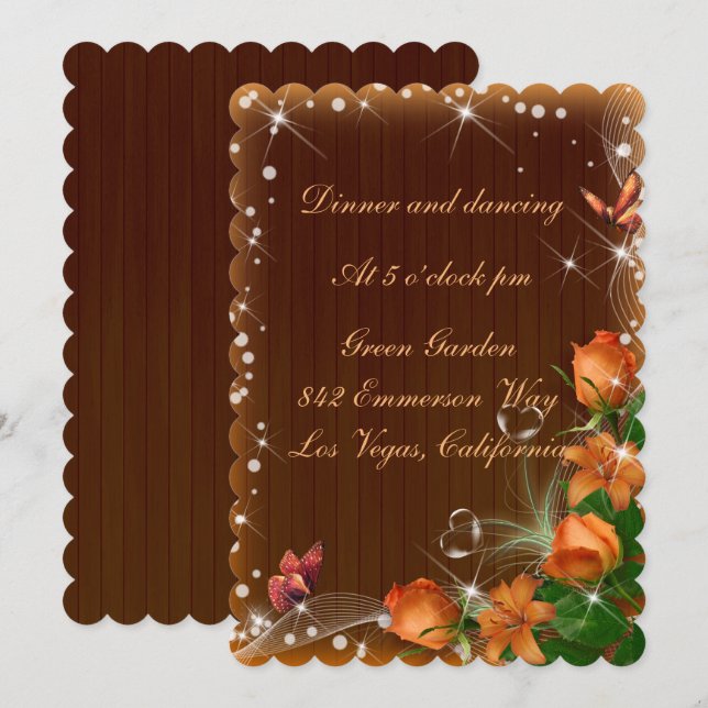 Rustic Dark Wood Floral Wedding Reception Invitation (Front/Back)