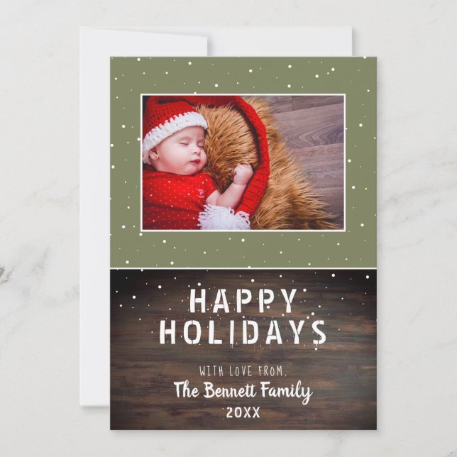 Rustic Dark Wood Holidays Photo Card (Front)