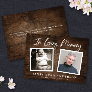 Rustic Dark Wood Memorial Photo Announcement
