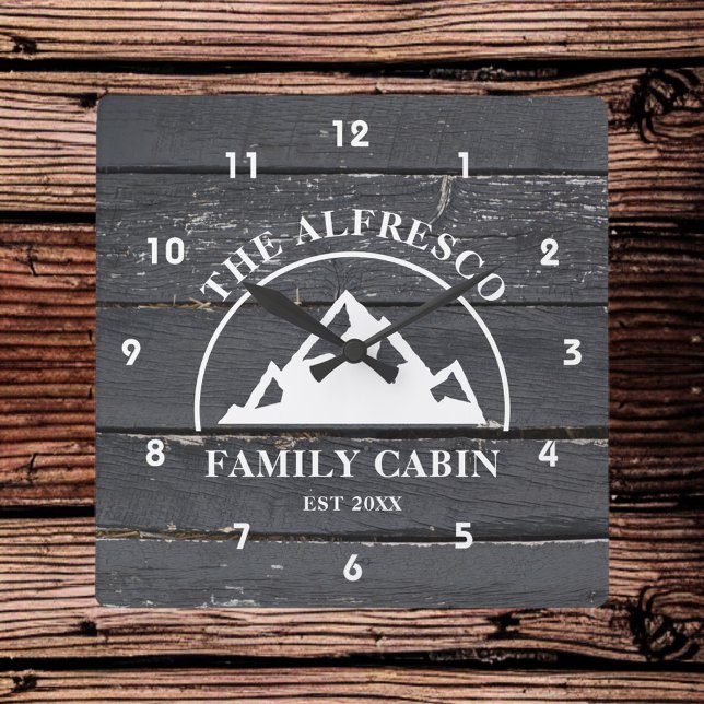 Rustic Dark Wood Panel Family Cabin Square Wall Clock (Creator Uploaded)