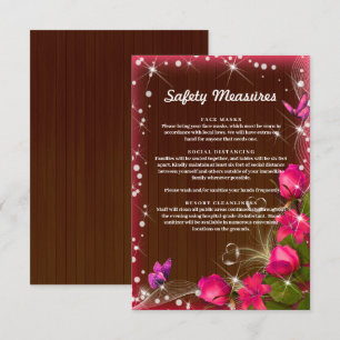 Rustic Dark Wood Pink Floral Safety Measures Enclosure Card