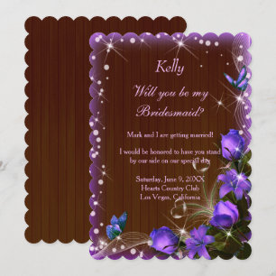Rustic Dark Wood Purple Floral Bridesmaid Invitation