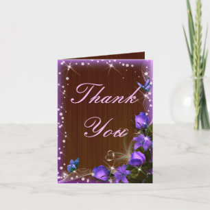 Rustic Dark Wood Purple Floral Thank You Card