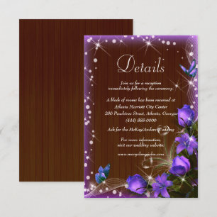 Rustic Dark Wood Purple Floral Wedding Details Enclosure Card