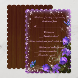 Rustic Dark Wood Purple Floral Wedding Response Invitation
