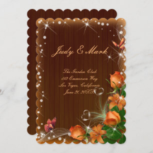Rustic Dark Wood Roses Butterfly Wedding Menu Card