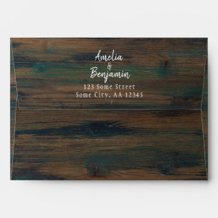 Rustic Dark Wood Script Return Address Wedding Envelope