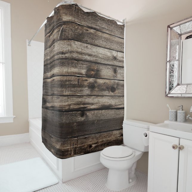 Rustic Dark Wood Shower Curtain (In Situ)