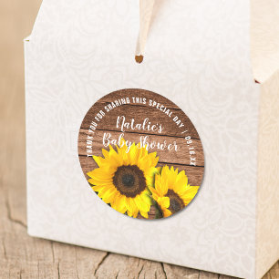 Rustic Dark Wood Sunflower Thank You Baby Shower Classic Round Sticker