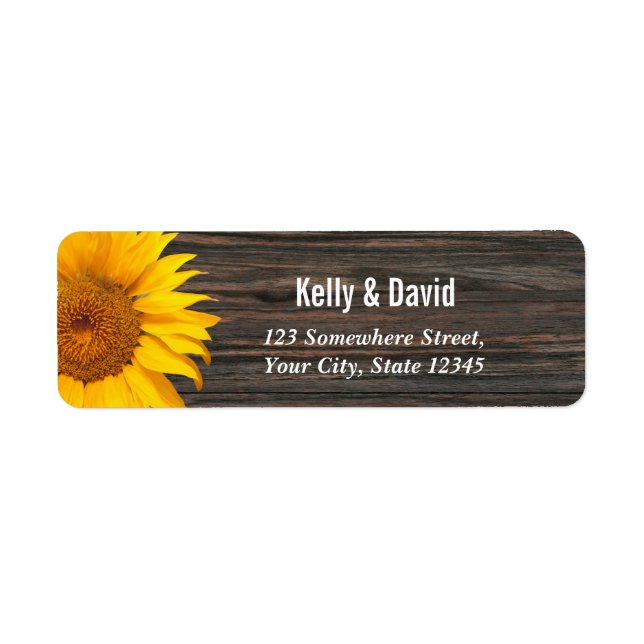 Rustic Dark Wood Sunflower Wedding Return Address (Front)