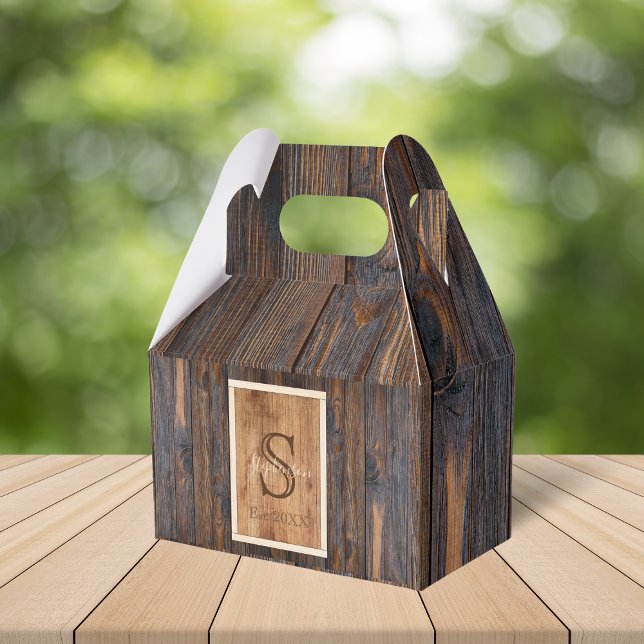 Rustic Dark Wood Tone Monogram Favour Box (Creator Uploaded)