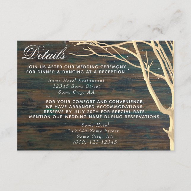 Rustic Dark Wood Tree Fall Winter Wedding Enclosure Card (Front)