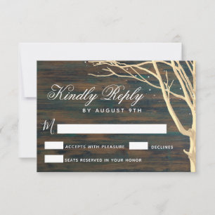 Rustic Dark Wood Tree Fall Winter Wedding RSVP Card