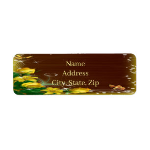 Rustic Dark Wood Yellow Floral Butterfly Address