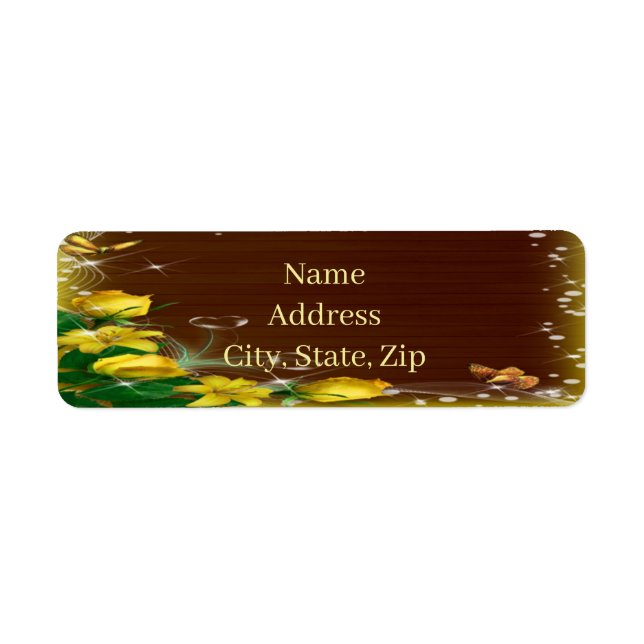 Rustic Dark Wood Yellow Floral Butterfly Address (Front)