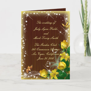 Rustic Dark Wood Yellow Floral Butterfly Program Card