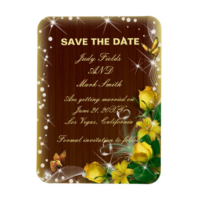 Rustic Dark Wood Yellow Floral Save The Date Magnet (Vertical)