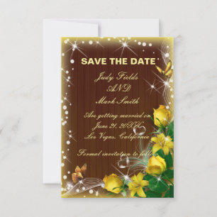 Rustic Dark Wood Yellow Floral Save The Date Thank You Card