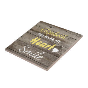 Rustic dark wood yellow with quote and name tile