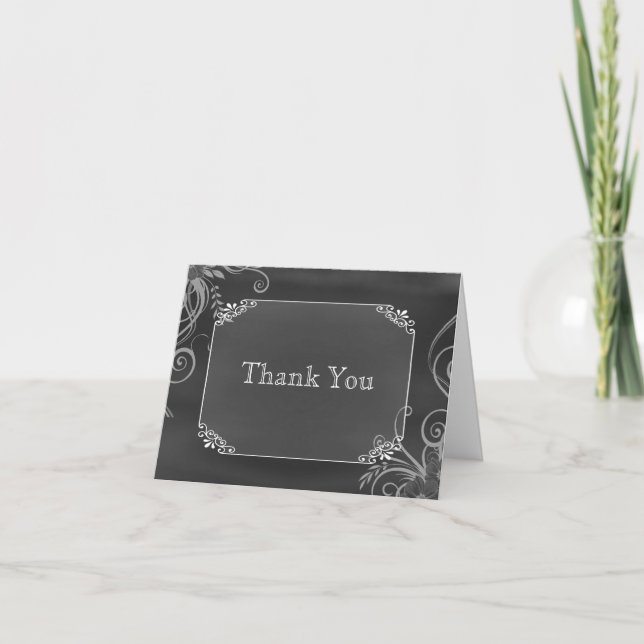Rustic Decorative Chalk Board Wedding Thank You Card (Front)