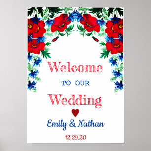 Rustic Decorative Floral Border Wedding Party Sign