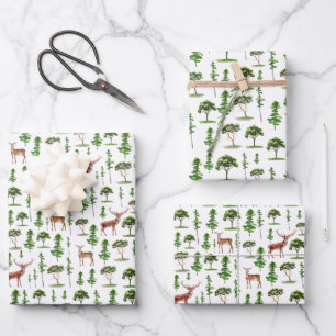 Rustic Deer and Trees Pattern Wrapping Paper Sheet