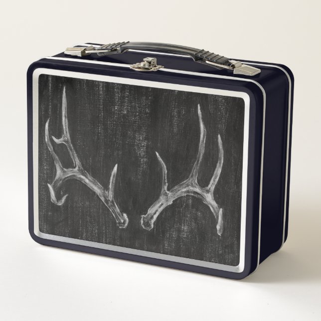 Rustic Deer Animal Head on Chalkboard Metal Lunch Box (Front)