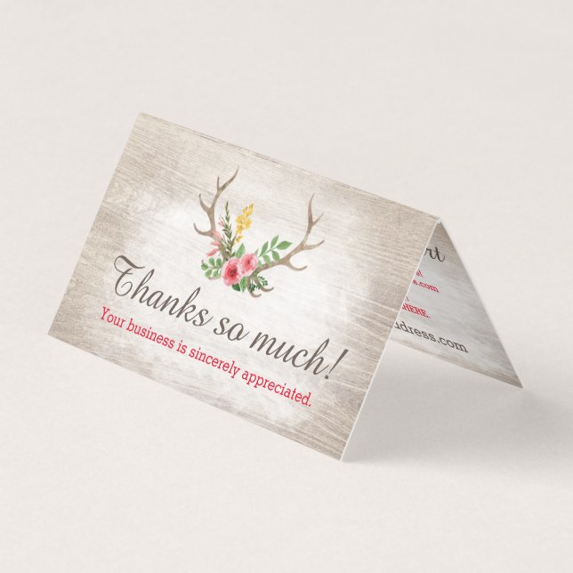 Rustic Deer Antler Bohemian Floral Wood Thank You (Front)