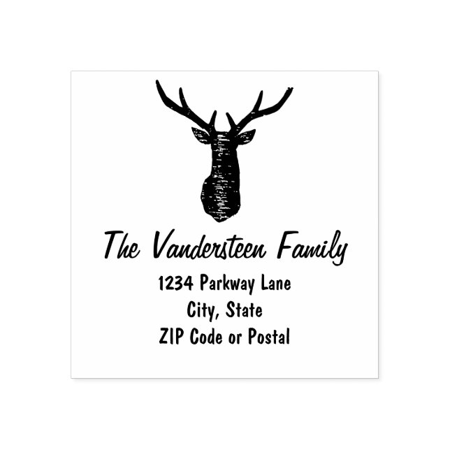 Rustic Deer Antler Family Name Return Stamp (Imprint)