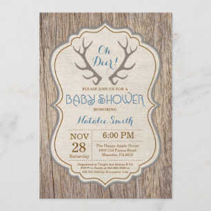 Rustic Deer Antler Oh Deer Boy Baby Shower Invitation
