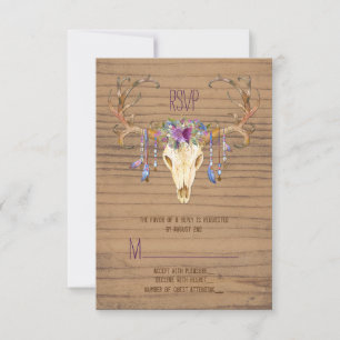 Rustic Deer Antler Skull Southwestern Wedding RSVP