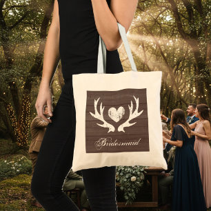 Rustic deer antler wedding bridesmaid tote bag