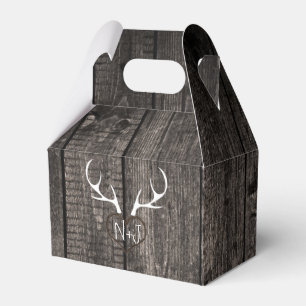 Rustic Deer Antlers & Carved Heart Wedding Favour Favour Box
