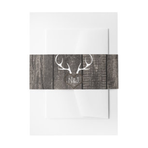 Rustic Deer Antlers & Carved Heart Wedding Invitation Belly Band
