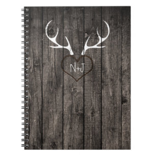Rustic Deer Antlers & Carved Heart Wedding Notebook