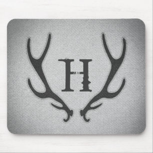 Rustic Deer Antlers Grey Faux Burlap Texture Mouse Pad