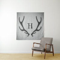 Rustic Deer Antlers Grey Faux Burlap Texture