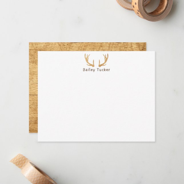 Rustic Deer Antlers Hunting Hunter Custom Name Card (Front/Back In Situ)