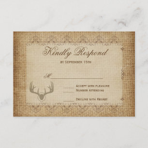 Rustic Deer Antlers Hunting Wedding RSVP Cards