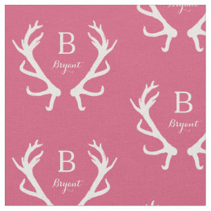 Rustic Deer Antlers Monogram, Pink Fabric