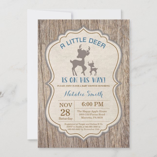 Rustic Deer Baby Shower Invitation Boy (Front)
