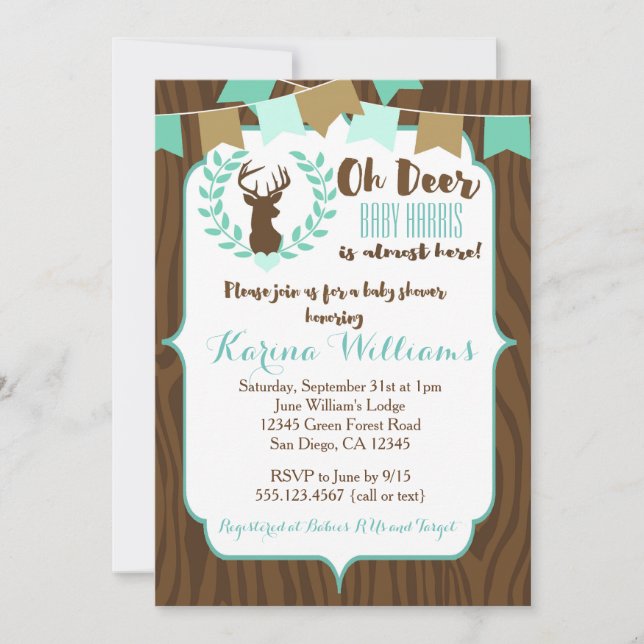 Rustic Deer Baby Shower Invitation, Deer Invite (Front)