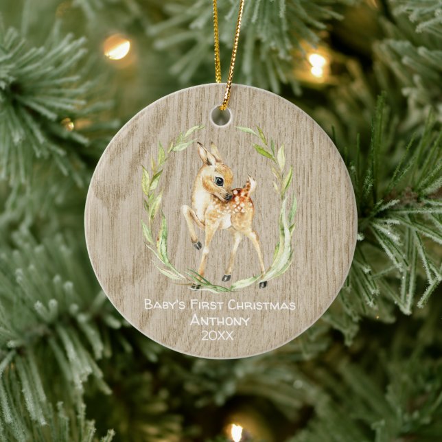Rustic Deer Babys First Christmas Ceramic Tree Decoration (Tree)