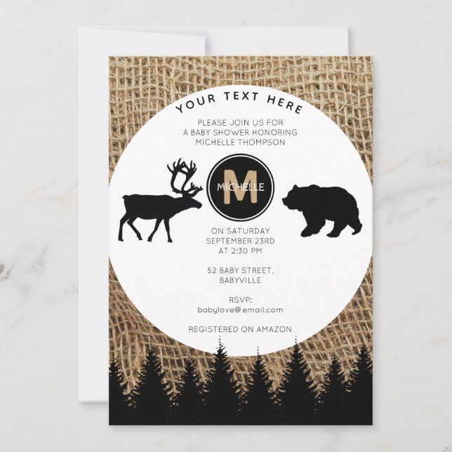Rustic Deer & Bear Baby Shower Invitation (Front)